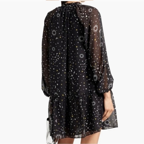 DEREK LAM 10 CROSBY Juno Celestial dress 6 moon+stars black chiffon flowy NEW​ - Picture 1 of 8